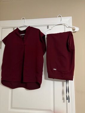 Figs Wine Burgundy Scrub Top and Pants Set